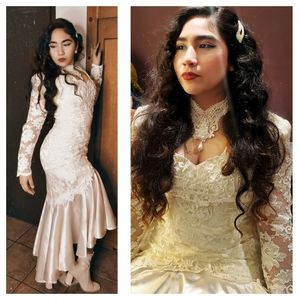 Jessica Mcclintock Vintage 80's Mermaid Floral Lace Long Sleeve Bridal Dress